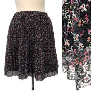 Elle Pleated Skirt with Multicolored Lace Overlay
